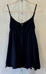 Princess Polly Black Cotton Babydoll Mini Dress Tie Front Button Back Size 4 Photo 0