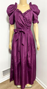 Vintage 80s Plum Purple Ruffle Puff Sleeve Maxi Dress Prom Gown Size 11/12 XS S Photo 0