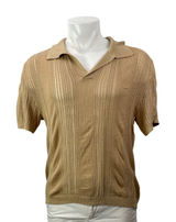 Urban Outfitters Men's Beige Short Sleeves Open Knit Striped Polo Sweater Top L Photo 0