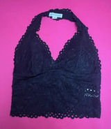Aeropostale Black Floral Lace Halter Bralette Crop Top Scalloped Trim Medium Photo 0