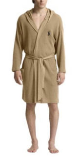 Polo Ralph Lauren Men's‎ Hooded Thermal Robe Waffle Knit Beltes Pockets L XL Tan Photo 0