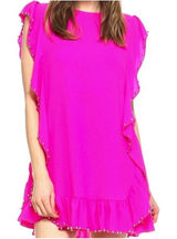 Hope Isabella Dress Womens Large Pink Ruffle‎ Studded Mini Shift Party Summer Photo 0