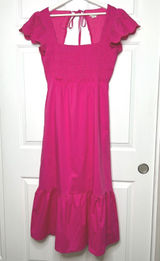 Jason Wu Smocked Eyelet Open Back Midi Dress‎ Large Hot Pink Photo 0