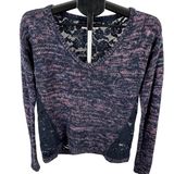 Abercrombie & Fitch Lace Back Sweater Medium Marled Pink Navy V Neck Photo 0