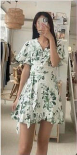 Abercrombie & Fitch Green Floral Wrap Mini Dress Ruffle Hem XXS Photo 0