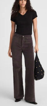 Madewell The Petite Wide-Leg Pant in Corduroy Black Coal Size 26P Photo 0