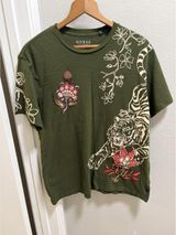 Y2K Guess T Shirt Embroidery Flowers With Tiger Green Sz M Photo 0
