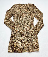 Zara Leopard Print Satin Mini Wrap Dress Womens Size S‎ Brown Animal Long Sleeve Photo 0