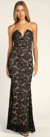 Lulus Sexy Sophistication Black Lace Strapless Trumpet Maxi Dress Size Small NWT Photo 0