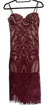 Lulus Burgundy Lace‎ Bustier Midi Dress Maroon Paisley Cocktail Dress Small Photo 0