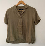 Quince Linen Short Sleeve Shirt Womens XS Olive Excellent European Flax Top Photo 0