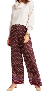 Anthropologie Marsden Wide Leg Pants Pleated Printed Pockets Crimson Red 4 Photo 0