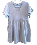 Madewell Babydoll Dress Light Blue‎ Gauze Ruffle Sleeve Pockets Women Medium Photo 0