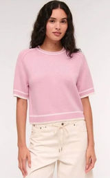 Abercrombie The Madeline Crewneck Knit Boxy Sweater Barbie Pink & White Small #1 Photo 0
