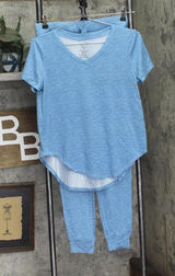 Roudelain Womens V-Neck T-Shirt & Jogger Pants Pajama Set Niagara Blue S Photo 0