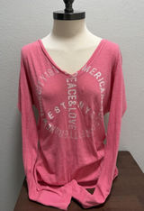 Y2K American Eagle Pink Deep V Neck Long Sleeve Peace L Photo 0