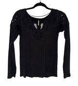 Free People Crochet Lace Top Womens Medium‎ Black Excellent Long Sleeve Cutout Photo 0