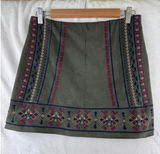 Abercrombie‎ & Fitch Olive Green Faux Suede Embroidered Mini Skirt Womens Size 6 Photo 0