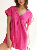 Anthropologie Daily Practice Hot Pink Button Front Lounge Romper Women’s Size XS Photo 0