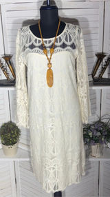 Tacera boho dress cream lace victorian bell sleeves romantic coquette fairy S Photo 0