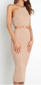 Petal & Pup Yareli Midi Sweater‎ Knit Dress In Beige Sz Large/XL Photo 0
