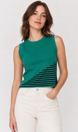 Maeve Green/Black Striped Ribbed Knit Crew Neck Sleeveless Muscle Tank Top Sz M Photo 0
