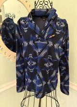 Chaps Women’s Sweatshirt Southwestern Diamond Shawl Neck Blue‎ Black L Photo 0