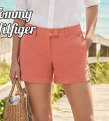 Tommy Hilfiger 4 Womens Coral Chino Shorts Coastal Mid Rise Preppy Summer Khaki Photo 0