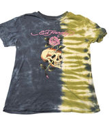 Vintage Y2K Ed Hardy Split Tie Dye T Shirt Skull Rose Graphic Single Stitch Sz M Photo 0
