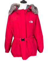 The North Face VTG y2k 800 Fill Down Snorkel Parka Sz XL?Red Faux Fur Belt Photo 0