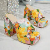 Women's High Heel Sandals, Super High Heel, Platform Vintage Floral Print Design Photo 0