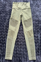 Alo Yoga Leggings Womens Green Moto High Rise Panel Activewear‎ Workout Size S Photo 0