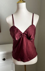 Burgundy Satin Lace Trim Camisole Top with Bow Detail Size L 12-14‎ Photo 0