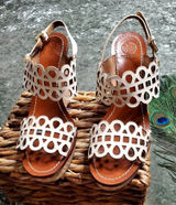 Tory Burch Nori Laser-Cut 115MM Wedge Sandal‎ in Ivory Photo 0