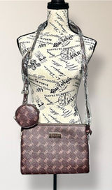 New Nicole Miller‎ New York Brown Monogram Crossbody Bag Coin Purse Minimal Luxe Photo 0