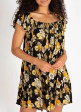 Natural Life Womens Dress Black Yellow Floral Flutter Sleeve Size Large Photo 0