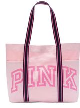 Victoria's Secret PINK Tote Bag Light Pink with Navy Stripped Handles NWT Photo 0