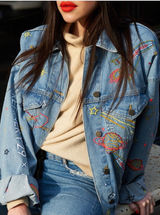 ASOS x Refinery29 Space Embroidered Denim Jacket Light Wash Rocket Star XS Photo 0