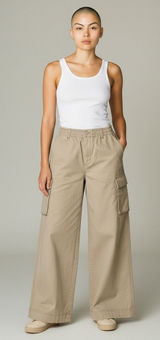 Old Navy Womens High Rise Pull On Wide Leg Cargo Pant Teakwood Khaki Size Small Photo 0