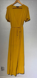 Lulus Much Obliged Golden Yellow Split Sleeve Wrap Maxi Dress L Photo 0