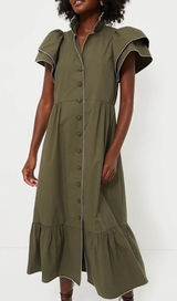 Tuckernuck Alice Ruffle Sleeve Midi Dress in Olive Green Photo 0