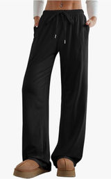 Women's Black Wide Leg Lounge Pants Small NWOT Drawstring Pockets‎ Relaxed Fit Photo 0
