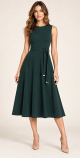 Calvin Klein NWT Sleeveless Belted Fit & Flare Midi Dress in Malachite Green Photo 0