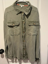Briggs New York Olive Green Waffle Knit Shacket Shirt Jacket Medium Photo 0