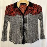 Soft Surroundings Shirt Womens Size Large Pearl Snap Black White Orange V‎ Neck Photo 0