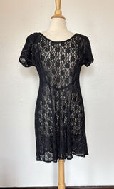 All That Jazz Vintage Witchy Goth Black Lace Short Sleeve Sheer Skater Dress Photo 0