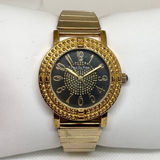 Paul Du Pree women’s gold tone watch black dial crystals 37mm quartz running Photo 0