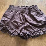aerie brown Ruffle-Hem‎ High-Waist Shorts linen blend small Photo 0
