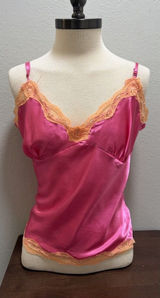 VTG No Boundaries Hot Pink Orange Lace Camisole Sz L Y2K Photo 0
