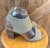 TOMS Women’s Size 7 Gray Suede Peep Toe Block Heel Sandals Photo 0